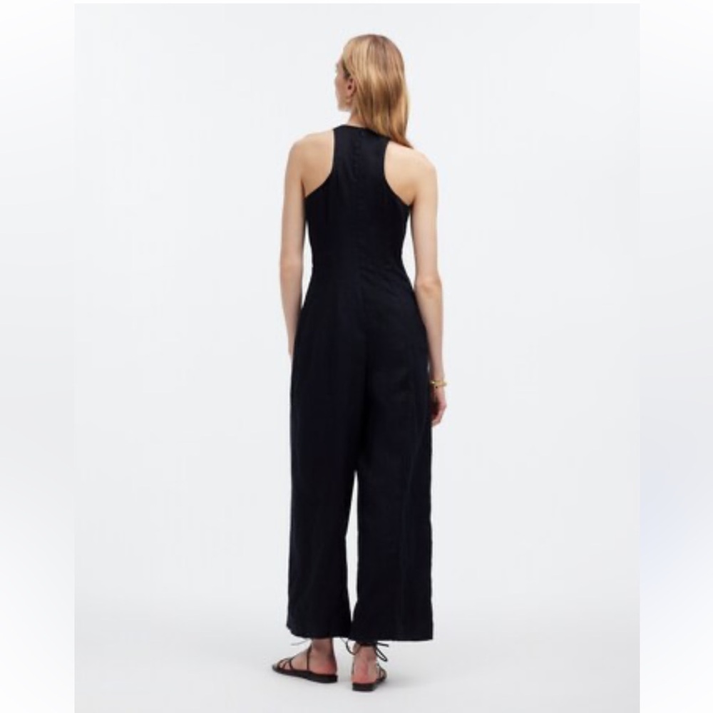NWT MADEWELL Seamed Wide-Leg Jumpsuit 100% Linen Black Sz 6 - Picture 2 of 12
